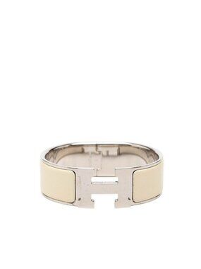 Hermes Clic Clac GM Logo Enamel Bracelet Ivory Silver Metal